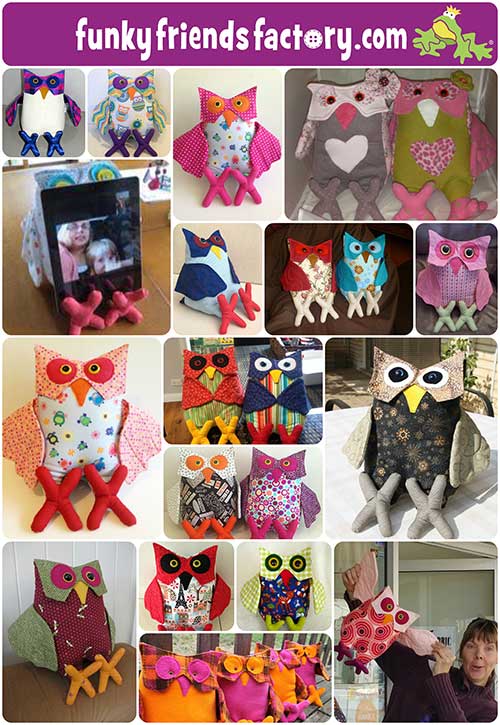 owl sewing pattern collage