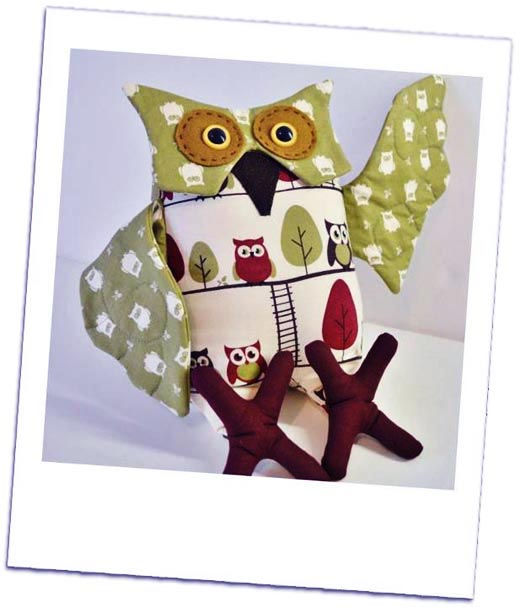Owl toy sewing pattern - two monkeys fabric