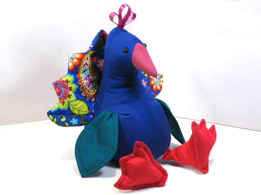 Peacock softie toy sewing pattern design