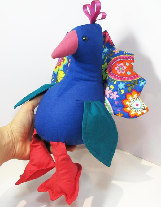 Peacock softie toy sewing pattern standing