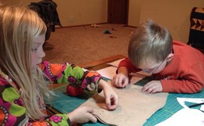 children sewing - pins