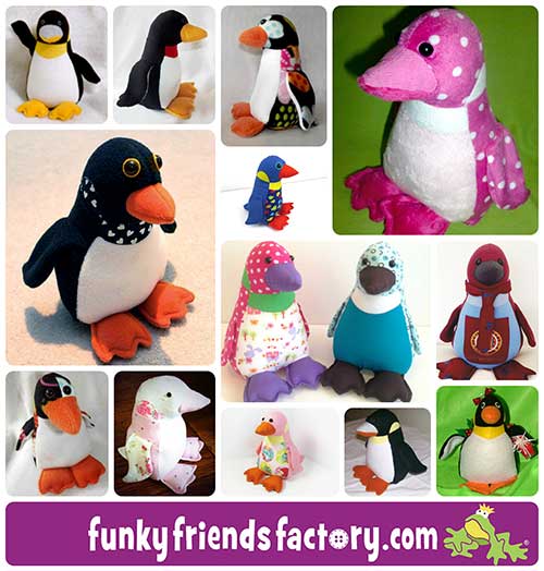 Penguin sewing pattern collage