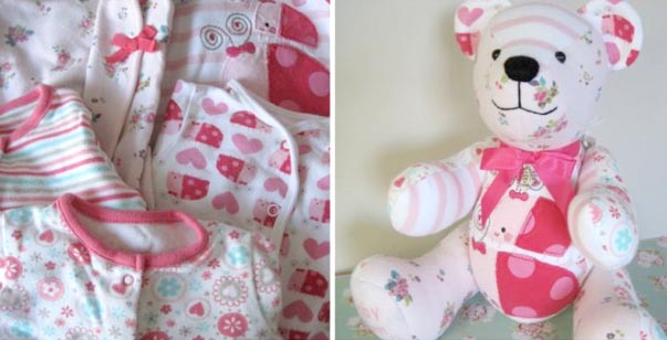 keepsake bear sewn from baby clothes by Anne Yeung