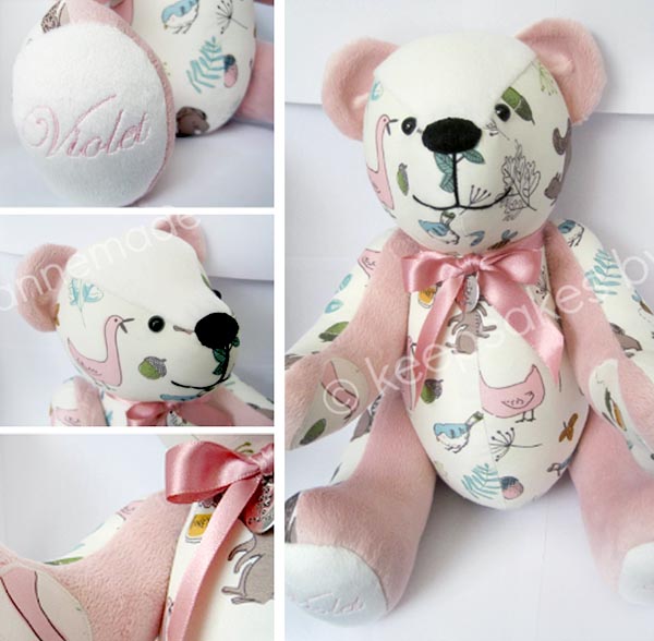 keepsake bear sewn from baby clothes