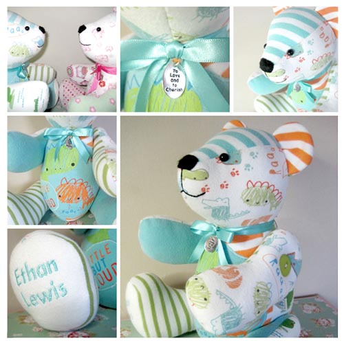 memory bear sewn from baby clothes
