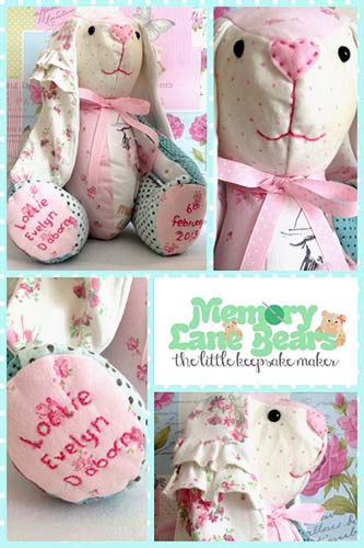 bunny keepsake sewn by Memory Lane Bears