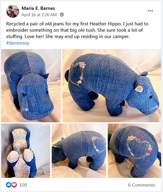 Hippo Pattern sewn in denim by mariabarnes