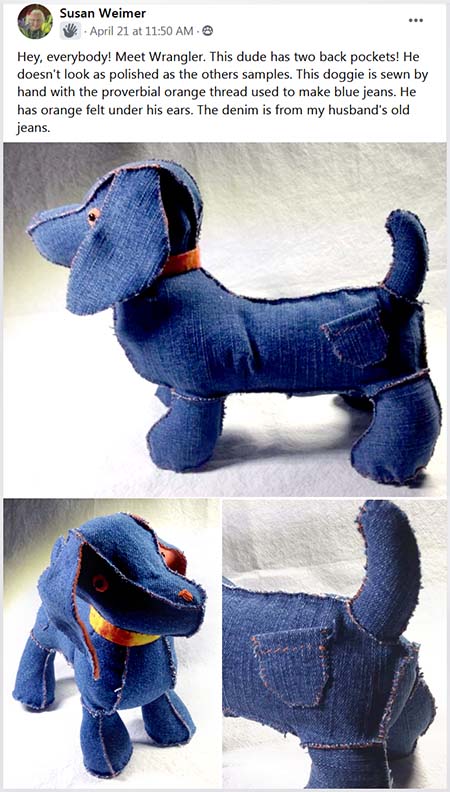 Dachshund pattern sewn in denim by Susanweimer