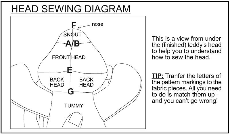 Free teddy bear pattern HEAD SEWING DIAGRAM