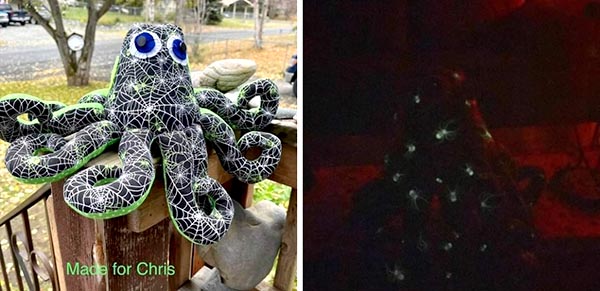 Octopus glow in the dark Halloween sewn by Cheryl Bock
