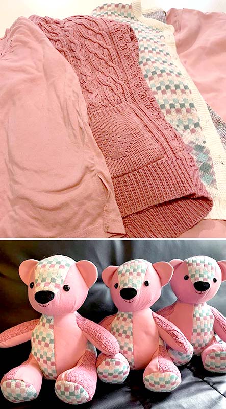 Melody sweater memory bear sewn by Julie childe