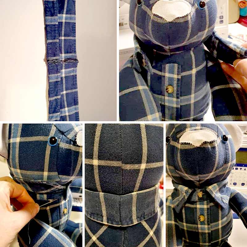 Sewing collar on memory bear - JaneTate