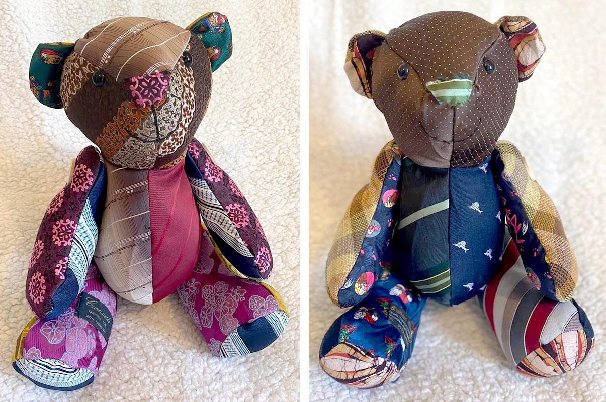 Memory Bear pattern sewn from neck ties by Emma Emmans