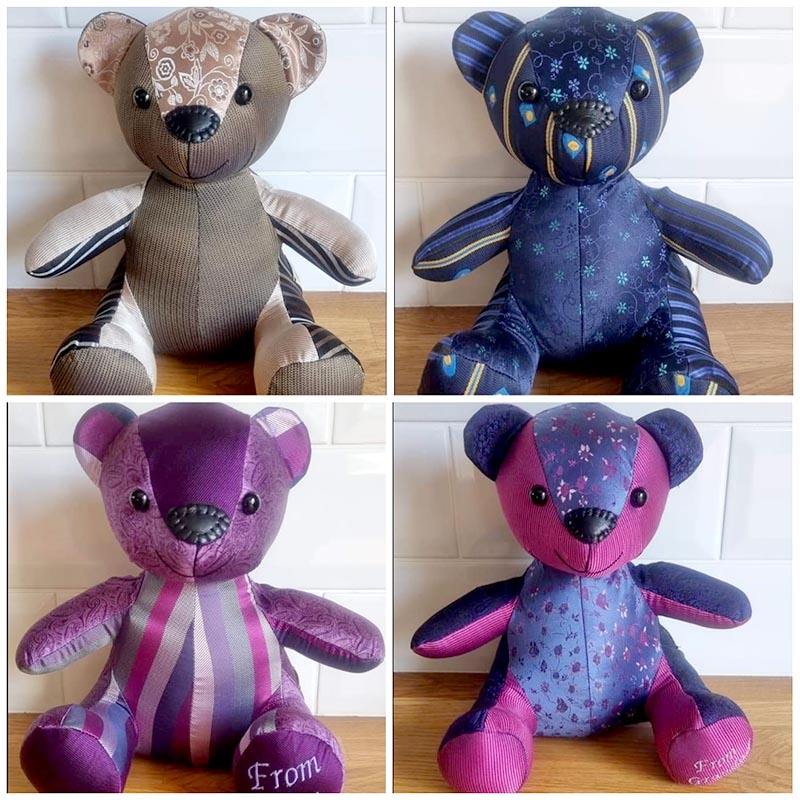 Memory Bear pattern sewn from neck ties by LynnMcLaren