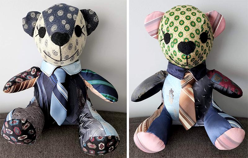 Memory Bear pattern sewn from neck ties sewn by Debbie Frank