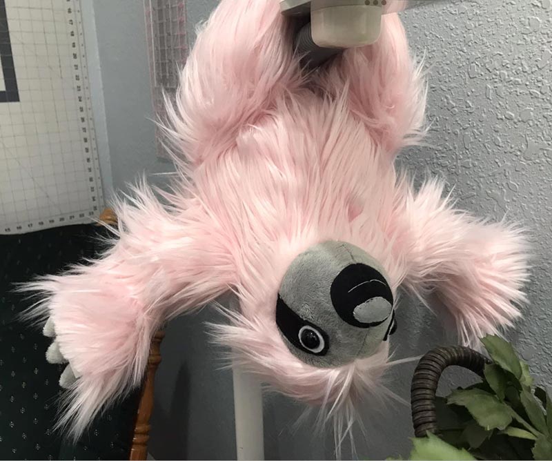 Sloth toy sewing pattern in fake fur